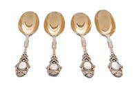 A Set of Four Victorian Silver-Plate Spoons, Elkington & Co., Mid-19th Century, having entwined geometric form handles bordering vacant