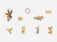 A Collection of Yellow Gold and Gemstone Brooches