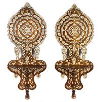 A Pair of Turkish Mother-of-Pearl Inlaid Wall Brackets, Height 40 1/8 inches.