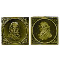 A Set of Two Glazed Ceramic Tiles by Hamilton Tile Work 6" W x .5" D x 6" H — United States, Late 19th Century
