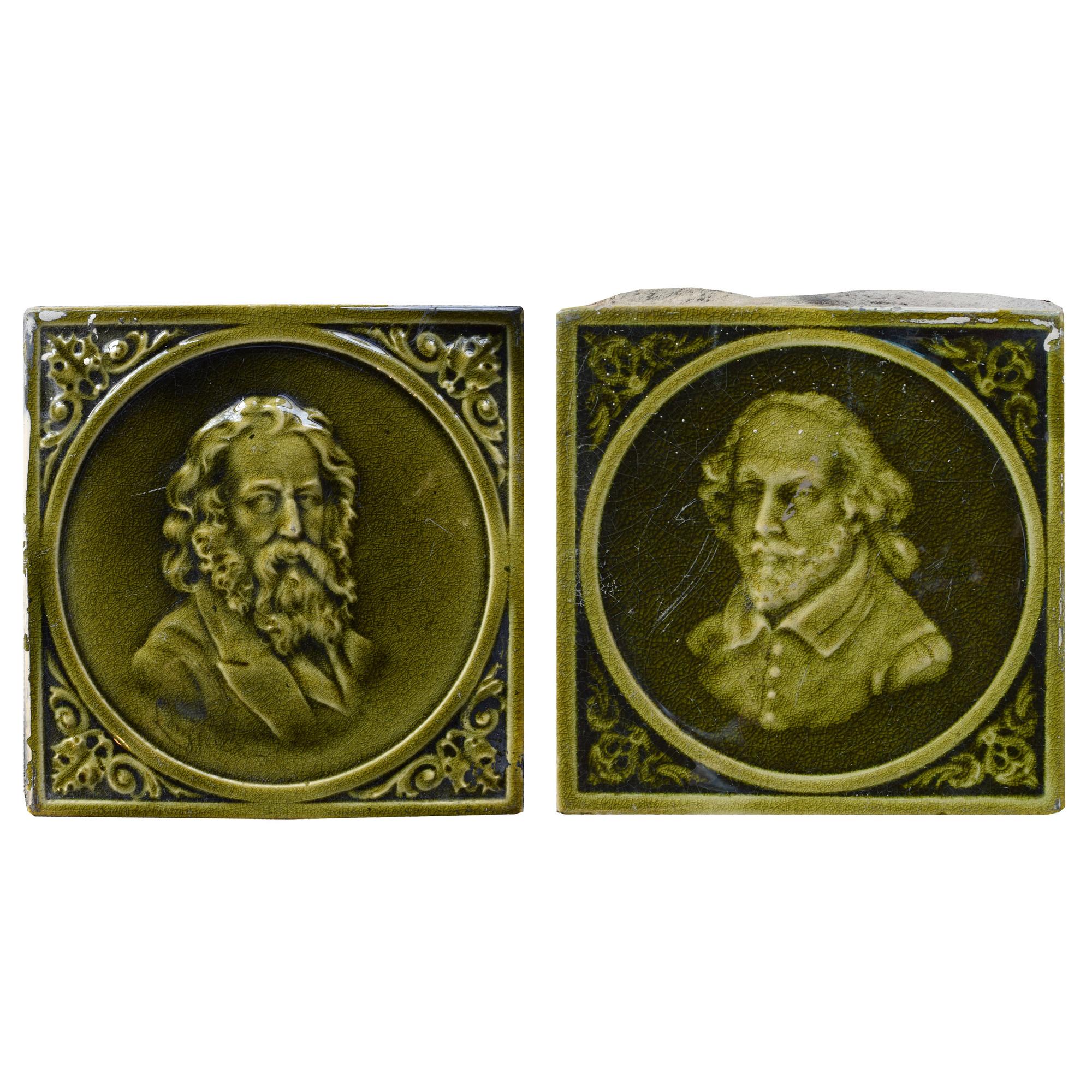 A Set of Two Glazed Ceramic Tiles by Hamilton Tile Work 6" W x .5" D x 6" H — United States, Late 19th Century