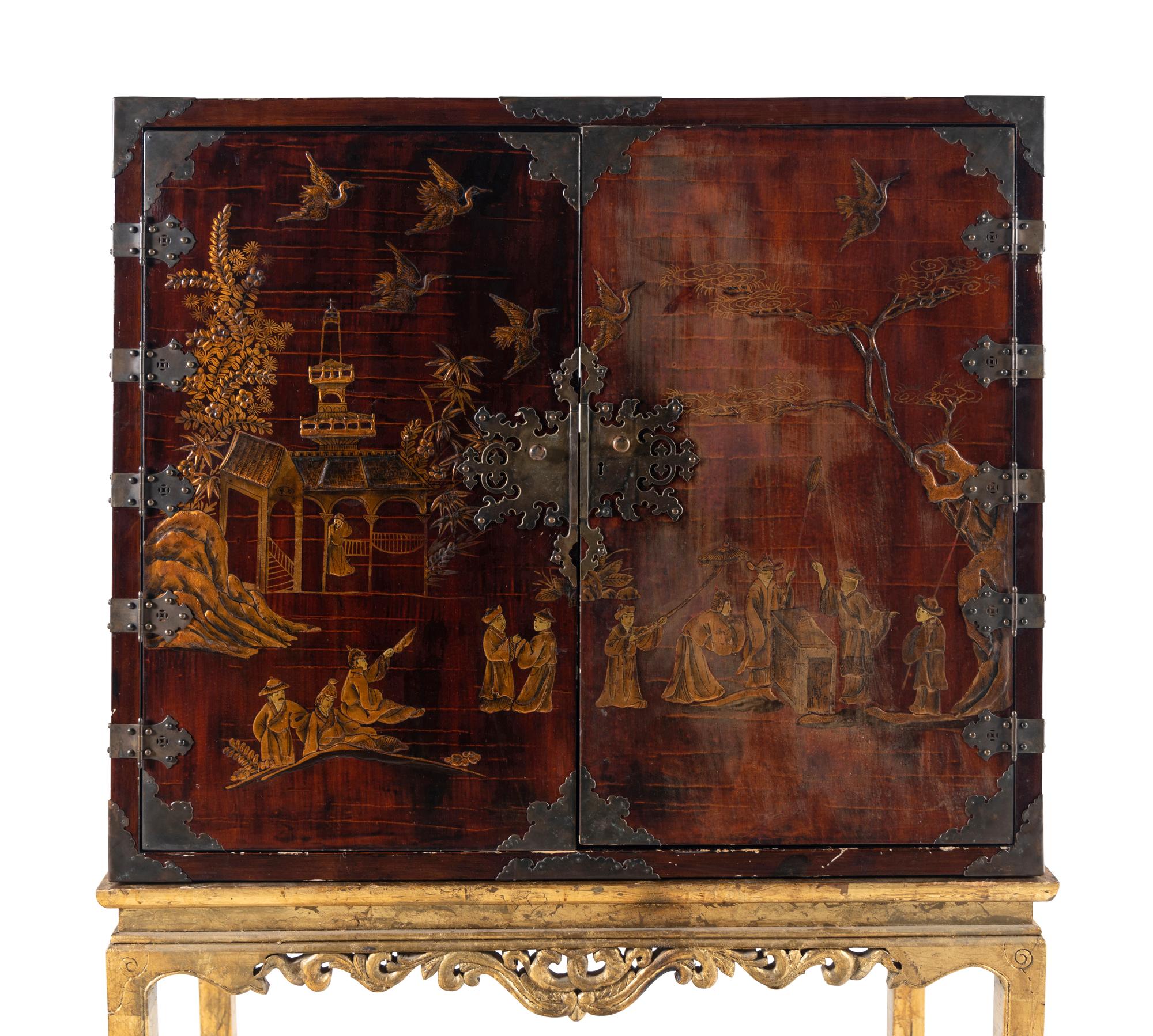 A Chinese Lacquer Cabinet-on-Stand