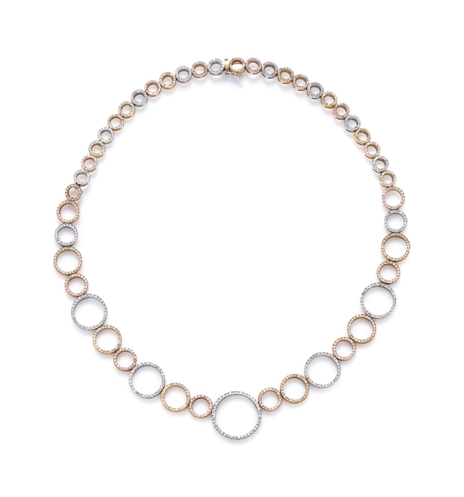 An 18 Karat Tricolor Gold and Diamond 'Circle of Life' Necklace, Roberto Coin,