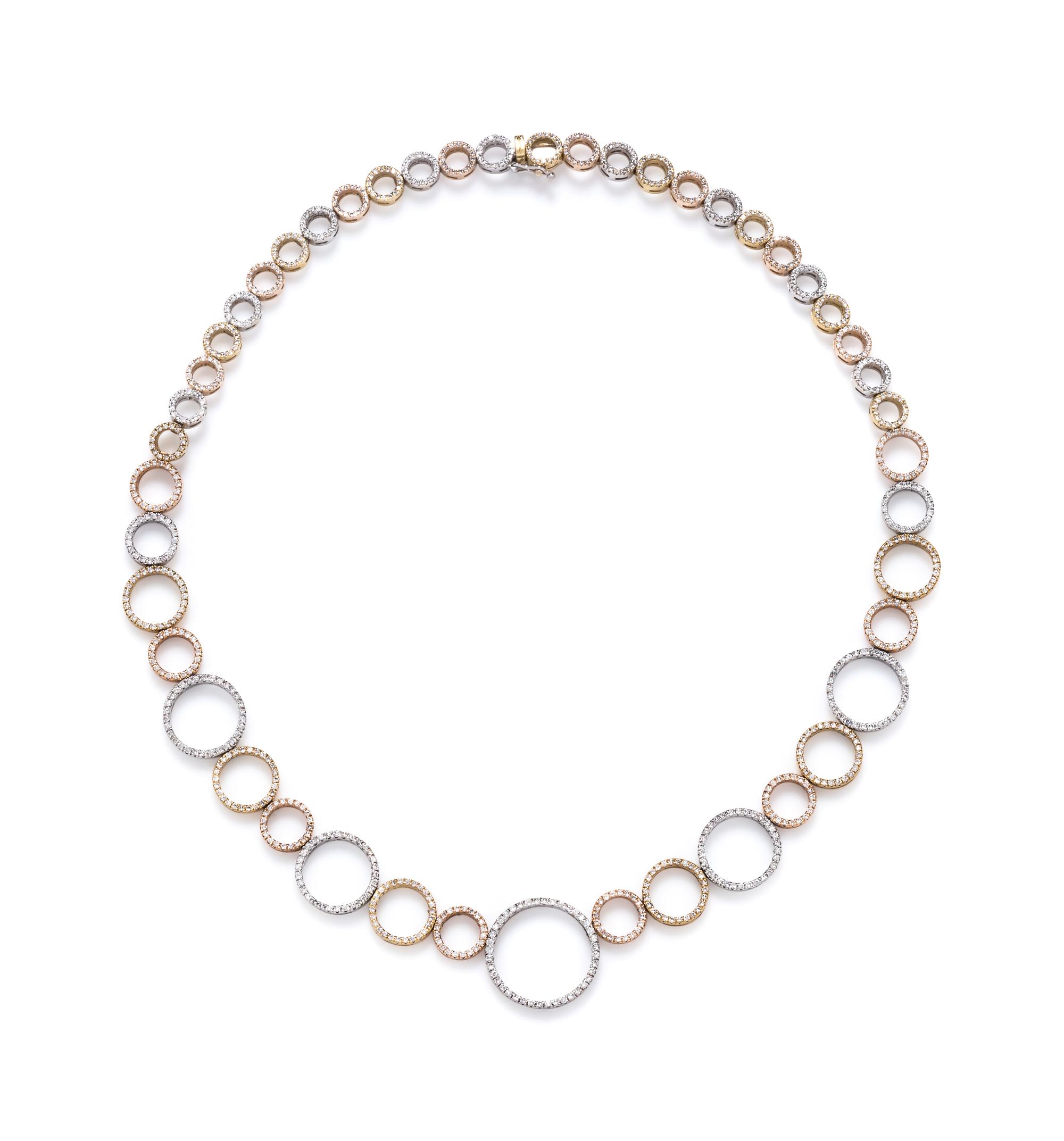An 18 Karat Tricolor Gold and Diamond 'Circle of Life' Necklace, Roberto Coin,