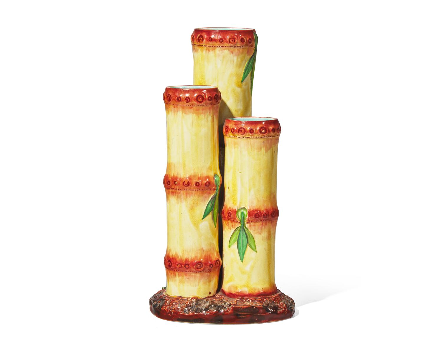 A Wedgwood Majolica Bamboo-Form Bud Vase