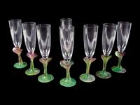 Set of Eight Daum Nature Pate de Verre Champagne Flutes — 20TH CENTURY