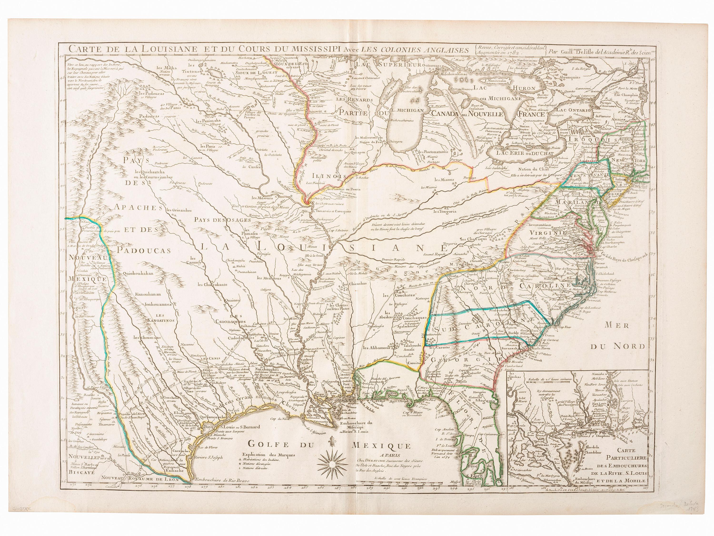 [MAPS & ATLASES -- MISSISSIPPI RIVER]. DEZAUCHE, J.A. (fl. 1780-1838) after Guillaume DELISLE (1675-1726). Carte de la Louisiane et du Cours du Mississipi avec les Colonies Anglaises. Paris: Dezauche, [1782].