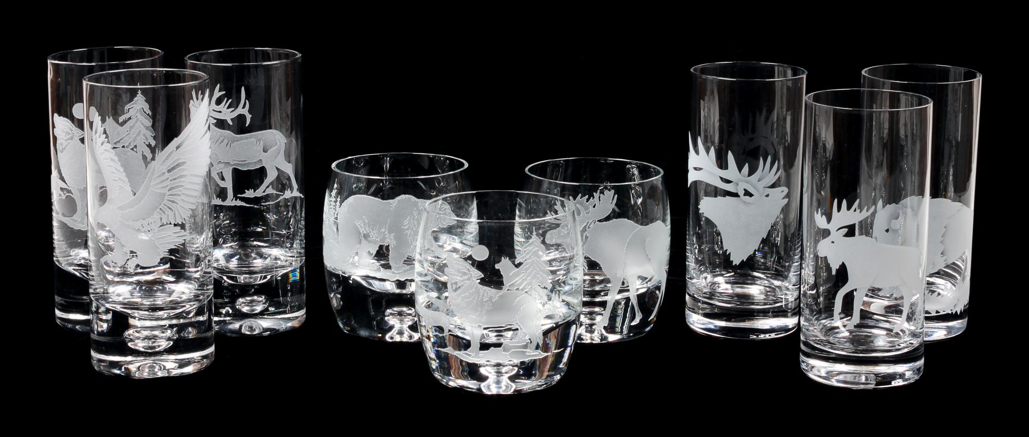 Etched American Wildlife Crystal and Glass Barware