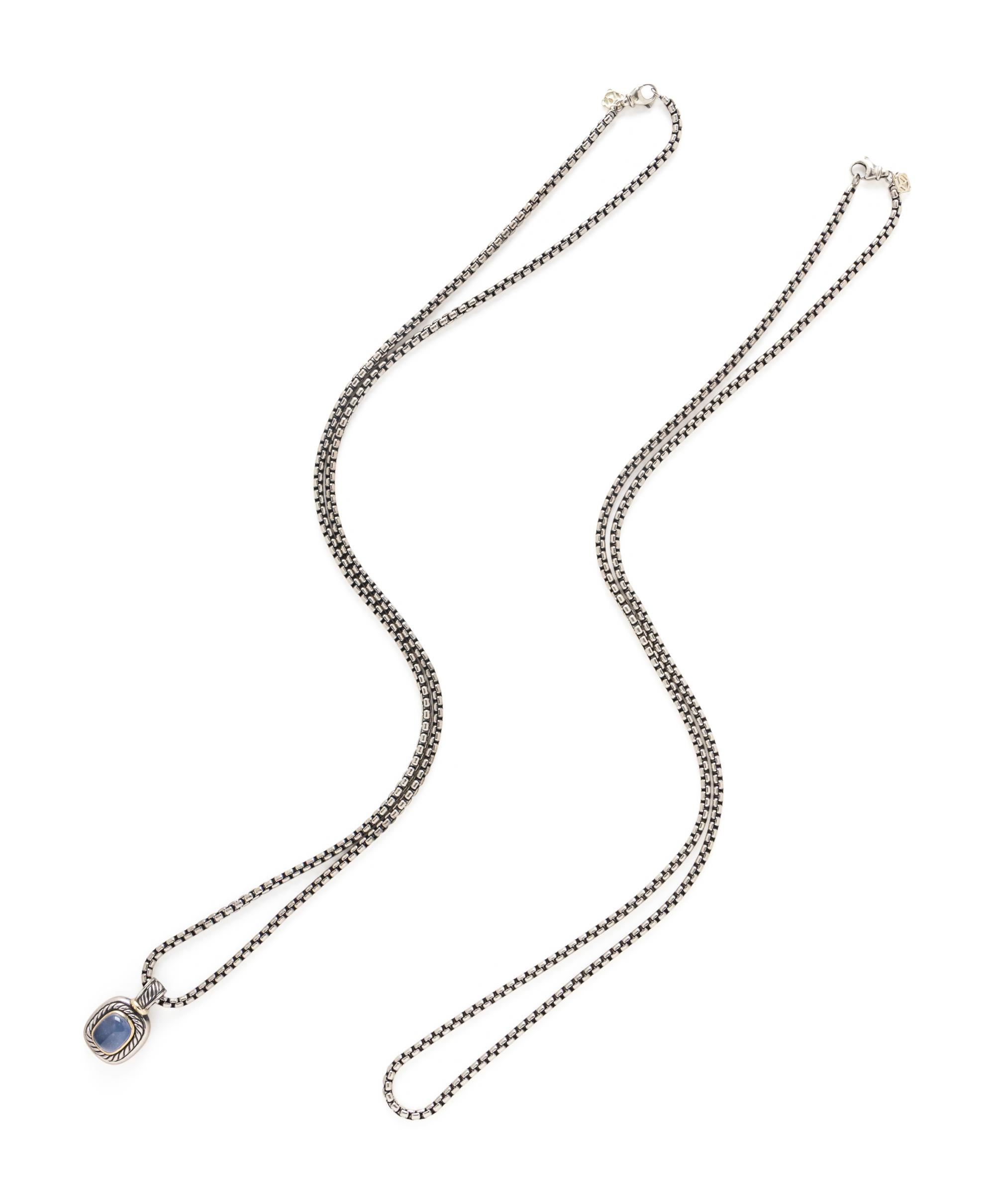 DAVID YURMAN, STERLING SILVER AND BLUE CHALCEDONY CONVERTIBLE PENDANT NECKLACE