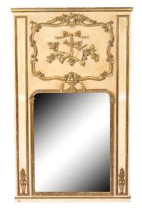 A Louis XVI Style Painted and Parcel Gilt Trumeau Mirror Height 60 3/4 x 37 inches. — 20TH CENTURY