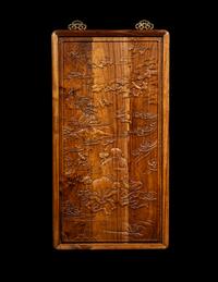 A Set of Three Chinese Huanghuali Couplet Wall Panels