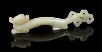A Pale Celadon Jade Chilong Paper Weight Length 8 inches. — 18TH/19TH CENTURY