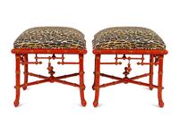 A Pair of Chinoiserie Style Red Lacquered Stools — BAKER, 20TH CENTURY