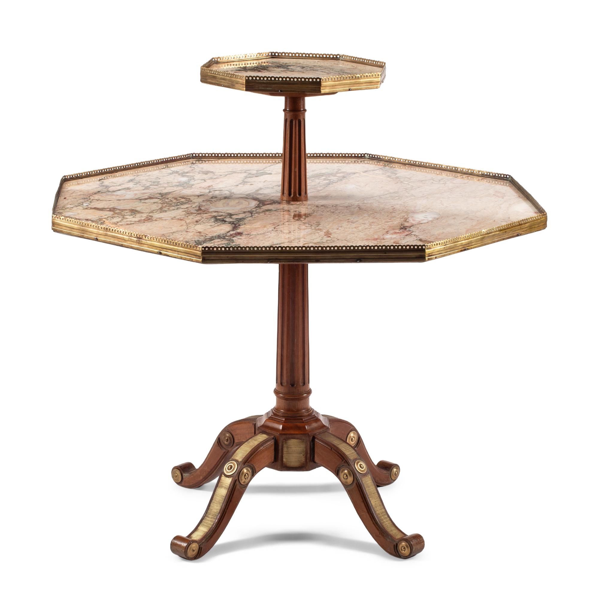 A Louis XVI Style Gilt Bronze Mounted Walnut Two-Tier Table