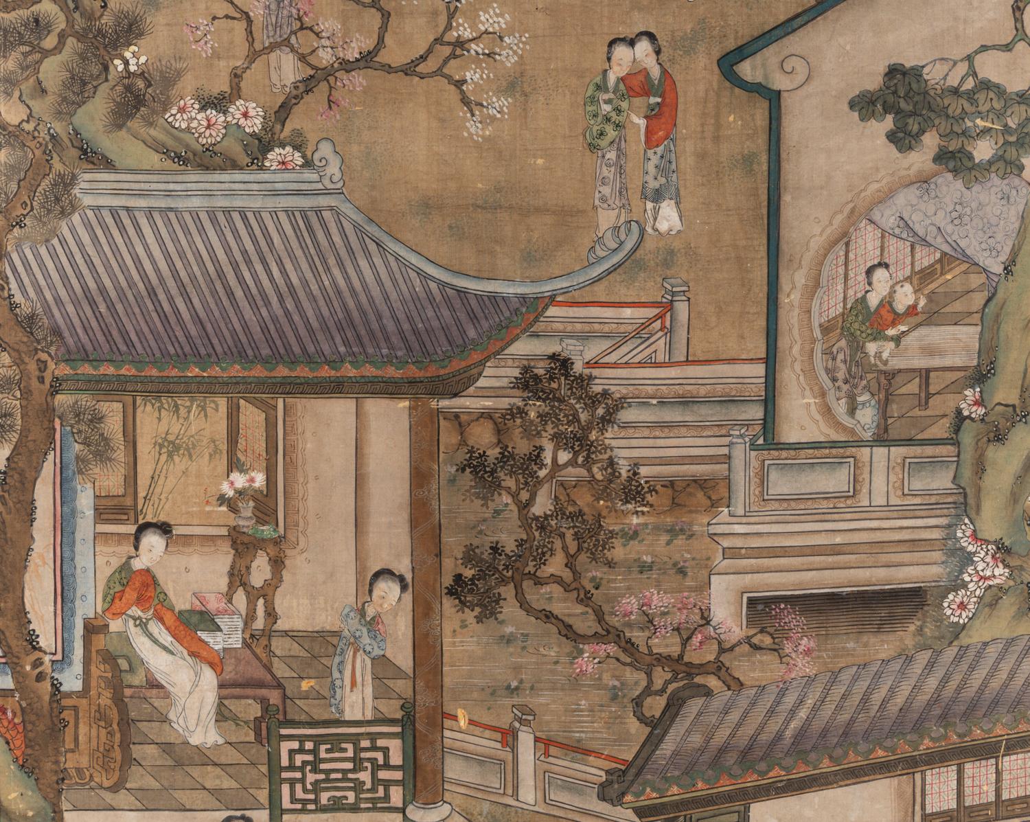 A Pair of Chinese Ink and Color on Silk Scroll Paintings