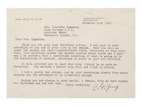 JUNG, Carl Gustav (1875-1961). Typed letter signed ("C. G. Jung"), to Clarisse Eggemann. Küsnacht, Zürich, 12 December 1952. 1 page, oblong 8vo (146 x 206 mm), on personal stationery, with original typed envelope. Creased, a few minor spots or chips.