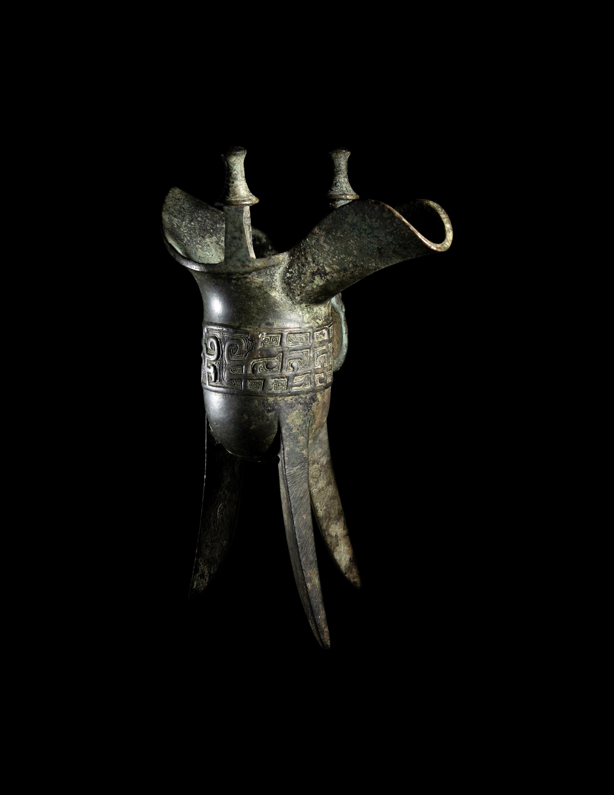 A Chinese Archaistic Bronze Jue Drinking Vessel
