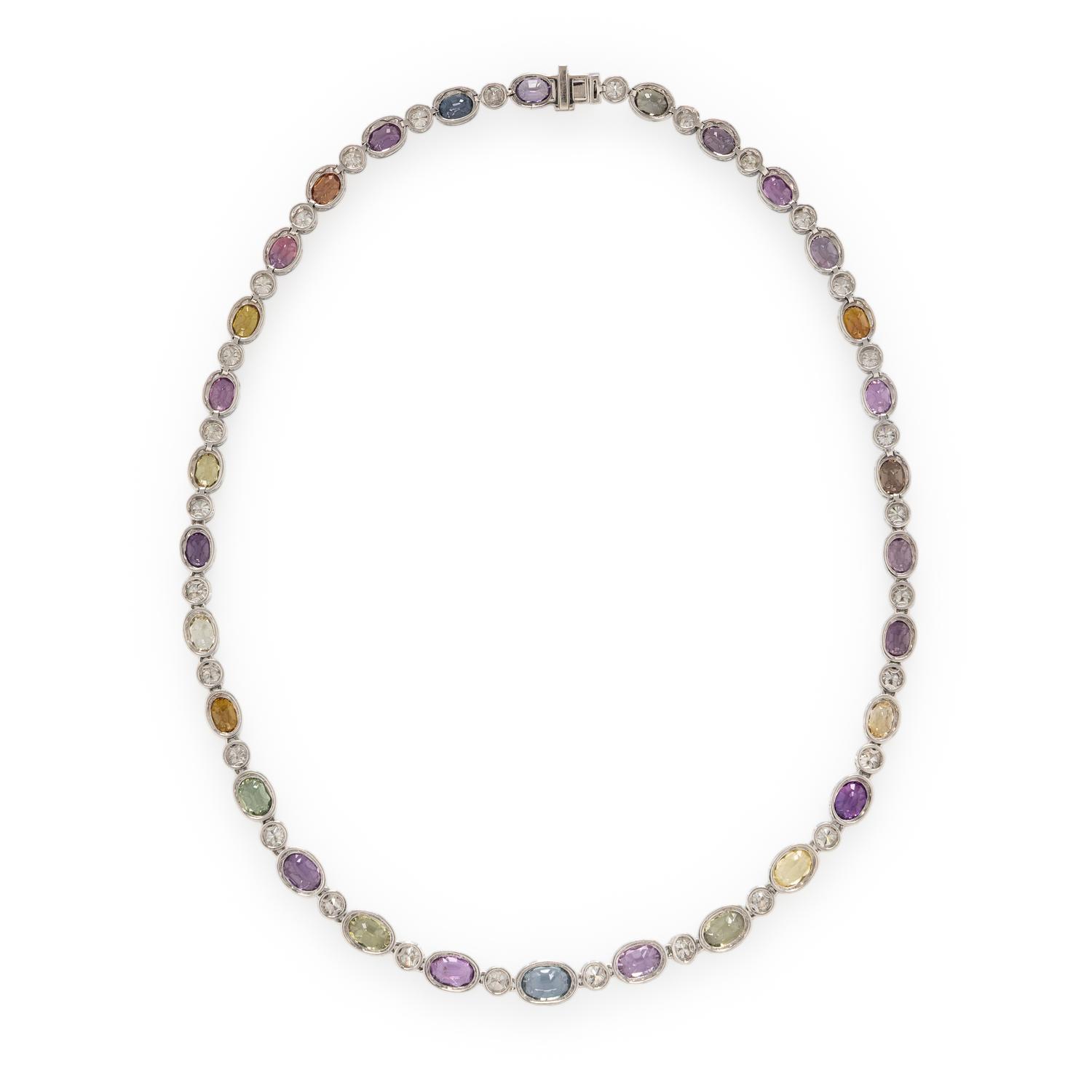SHEFFIELD & SONS, MULTICOLOR SAPPHIRE, DIAMOND, AND PLATINUM NECKLACE