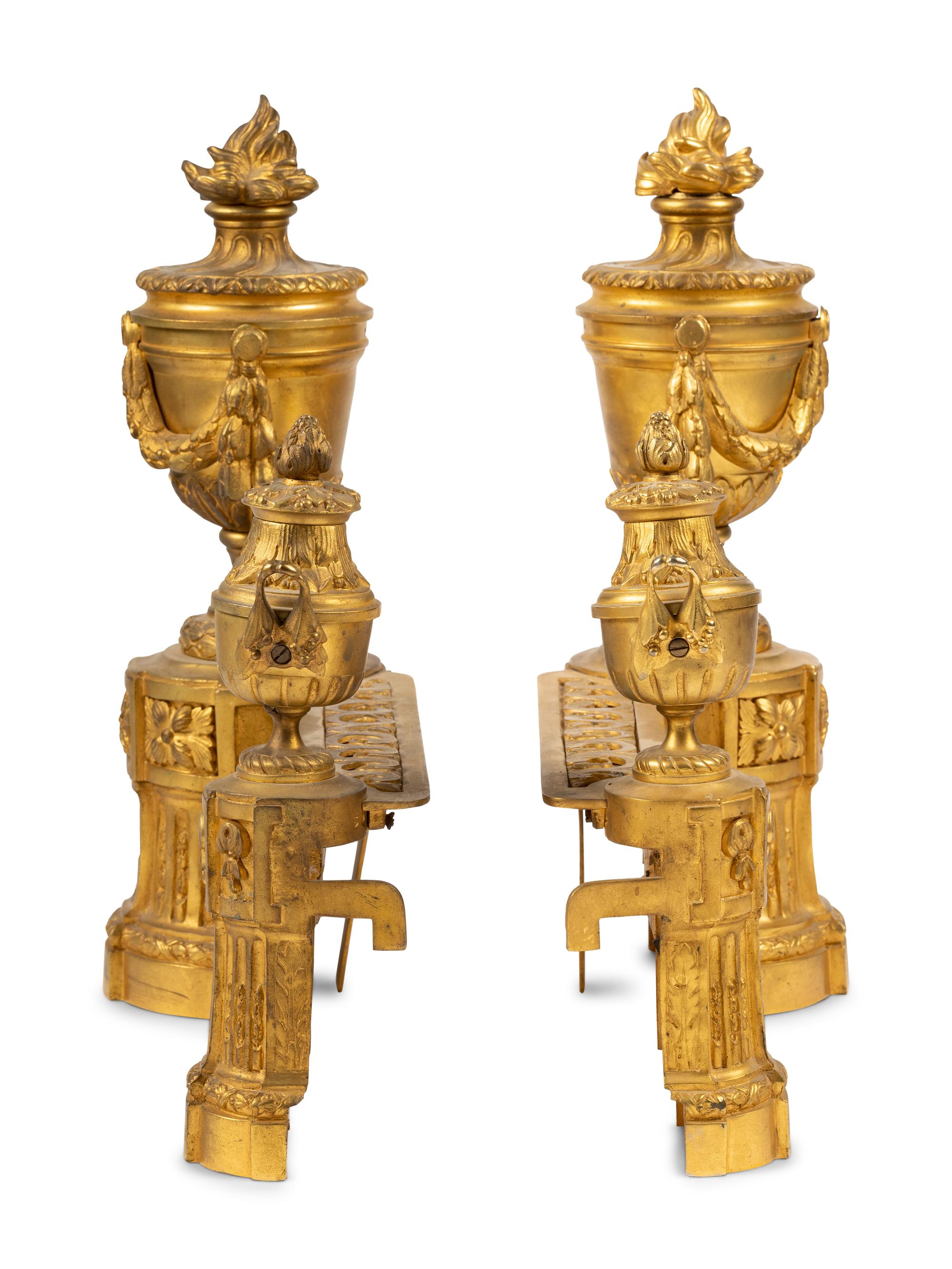 A Pair of Louis XVI Style Gilt Bronze Chenets