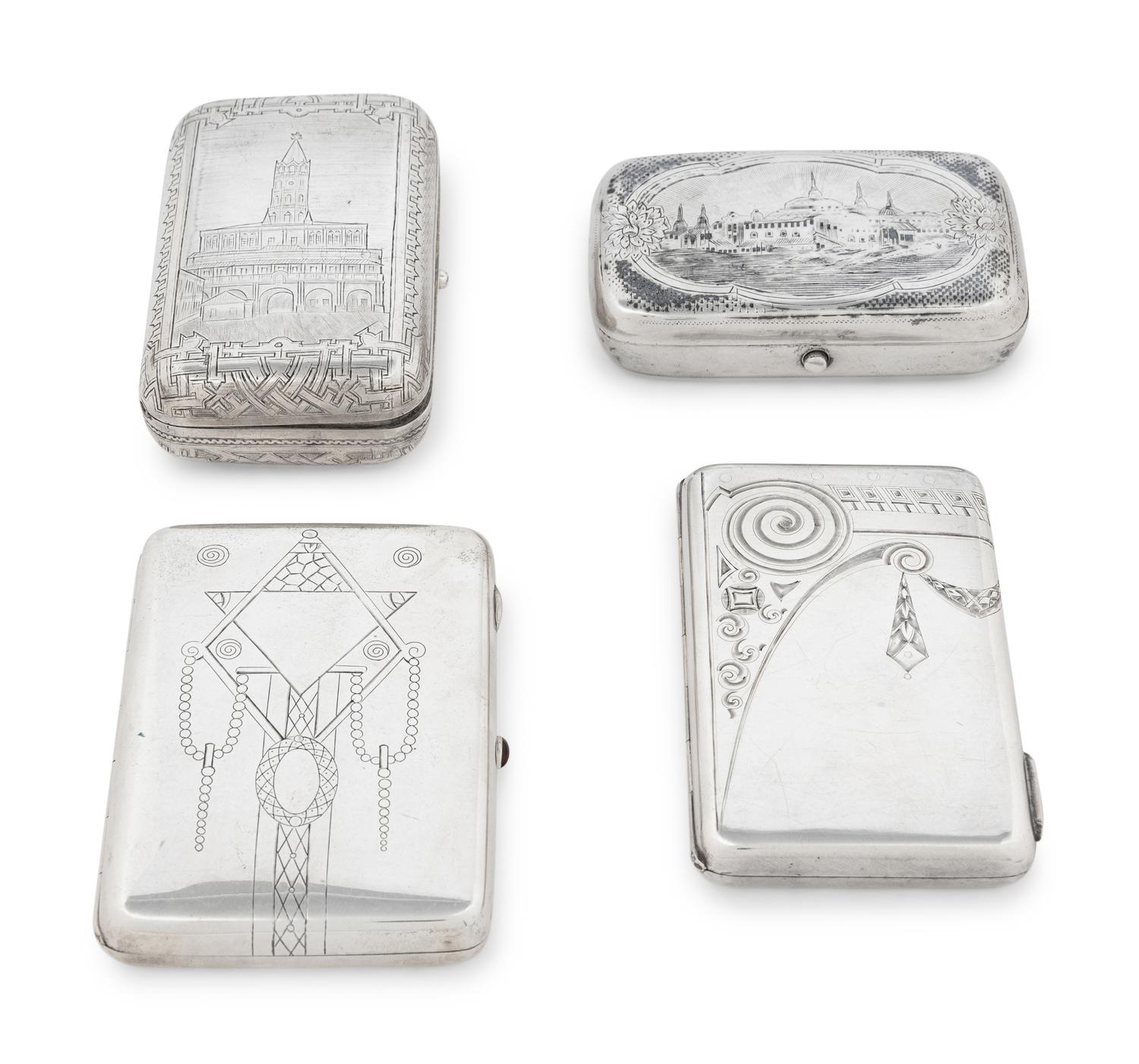 A Collection of Four Russian Silver Cigarette Cases