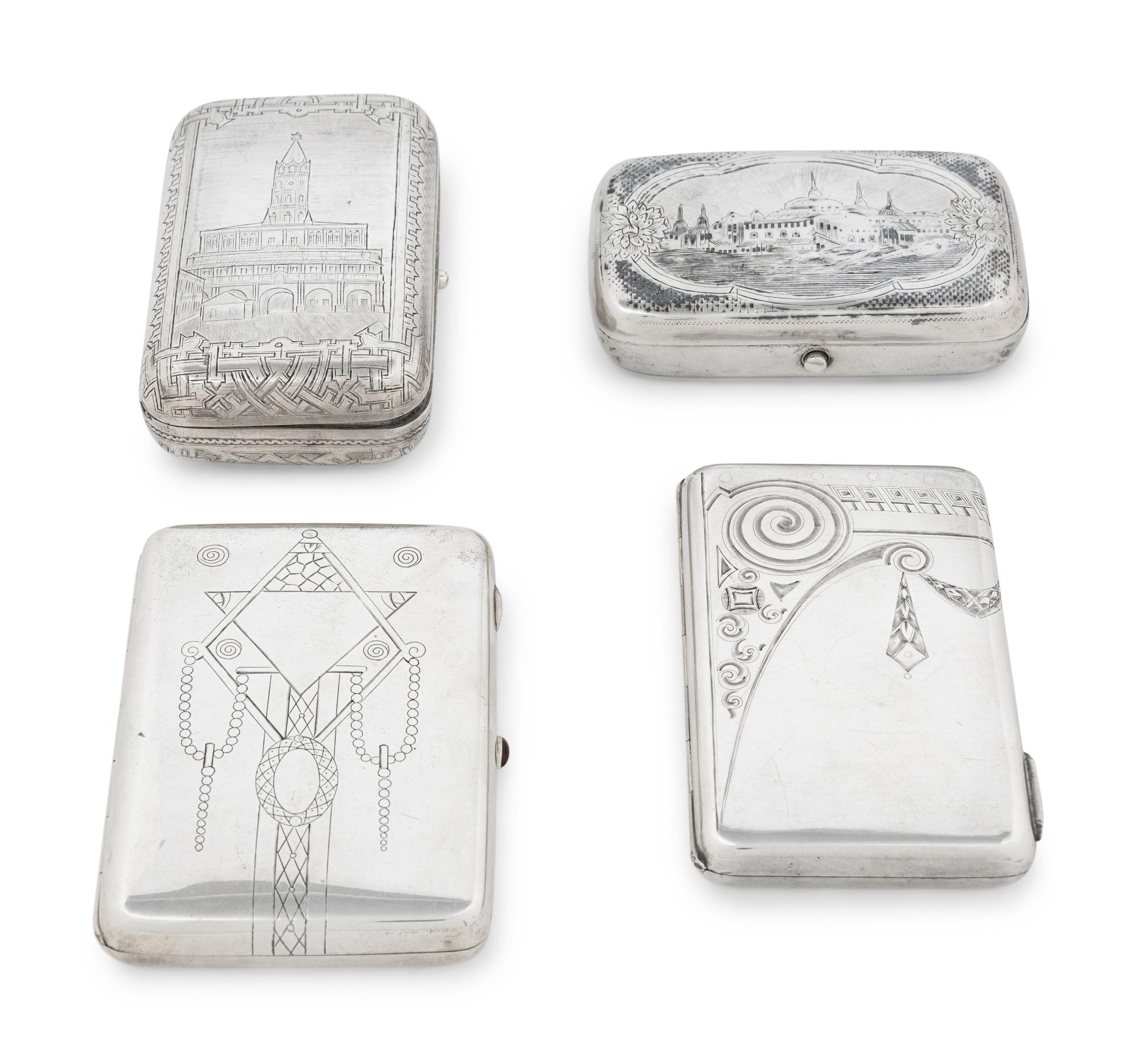 A Collection of Four Russian Silver Cigarette Cases