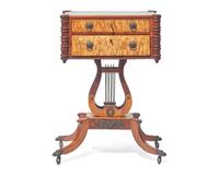 A Federal Mahogany and Figured Maple Lyre Base Sewing Table, Baltimore, MD, Circa 1810