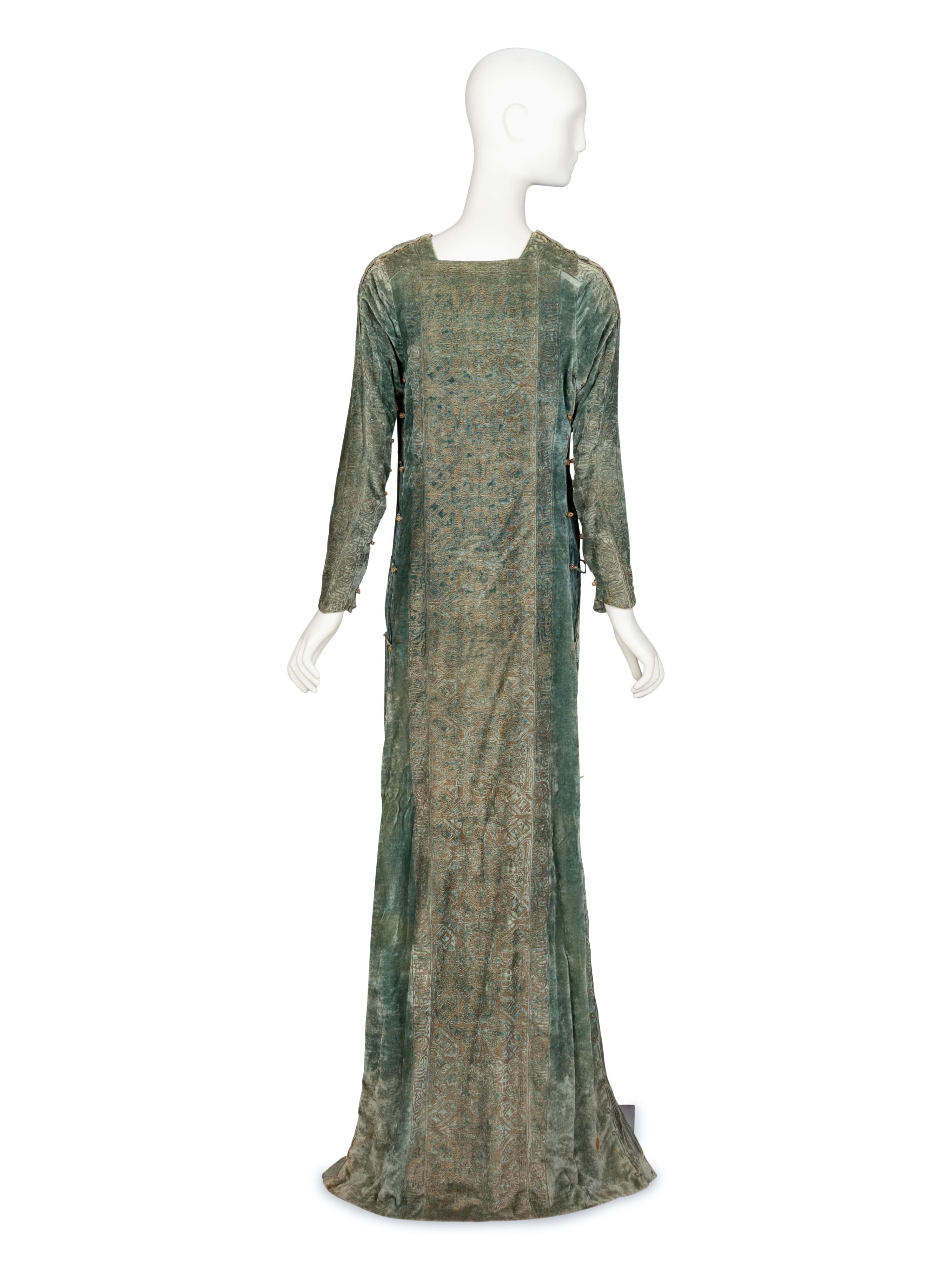 Mariano Fortuny, Stenciled Velvet & Pleated Silk Dress