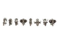 A Set of Eight Ngwenya Glass and Pewter Animal-Form Napkin Rings