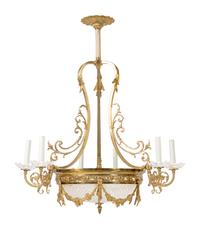 A Louis XV Style Brass and Glass Six-Light Chandelier