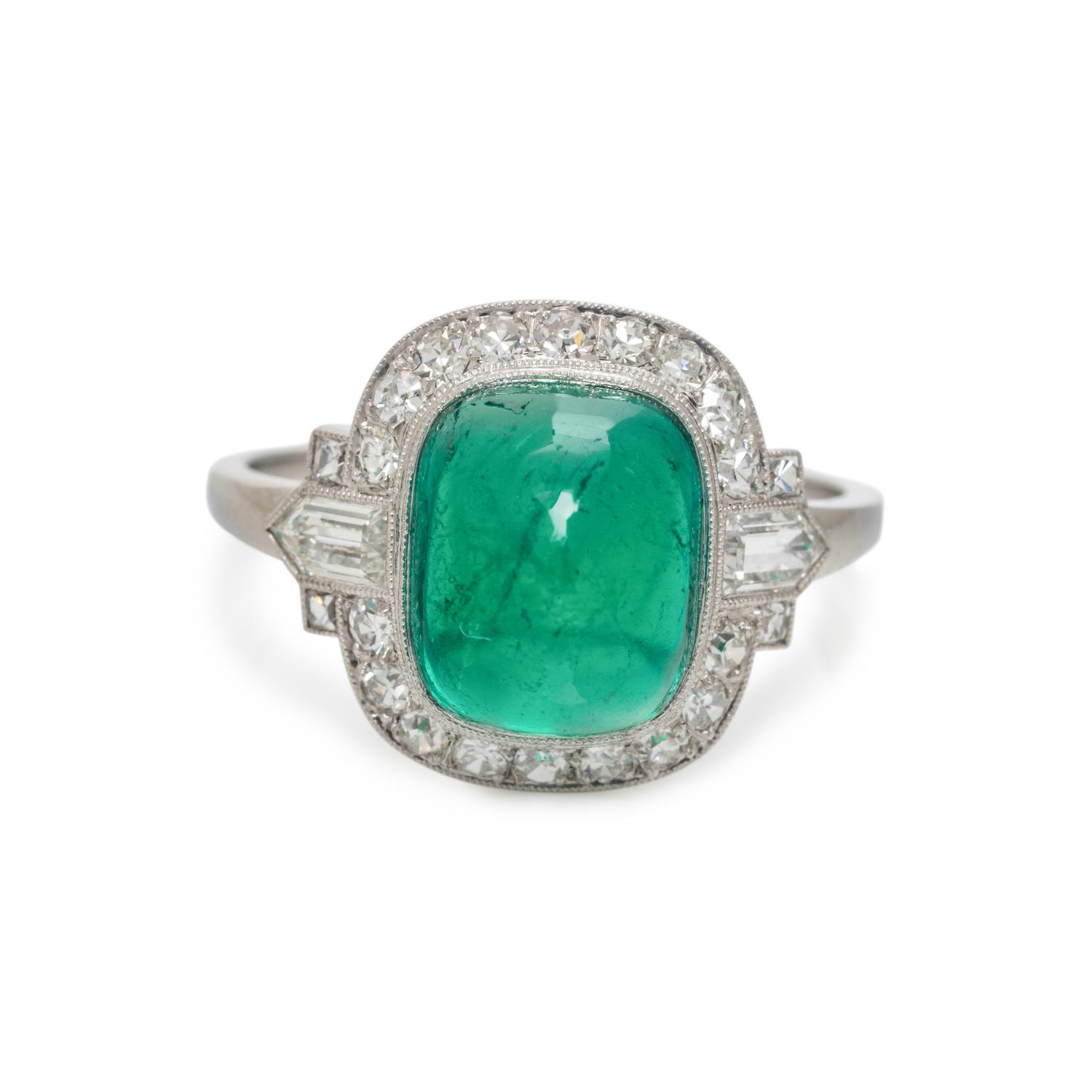 ART DECO, EMERALD AND DIAMOND RING