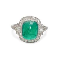 ART DECO, EMERALD AND DIAMOND RING
