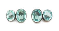 A Pair of Silver, Aquamarine and Green Beryl Earclips, Suzanne Belperron, 13.80 dwts.