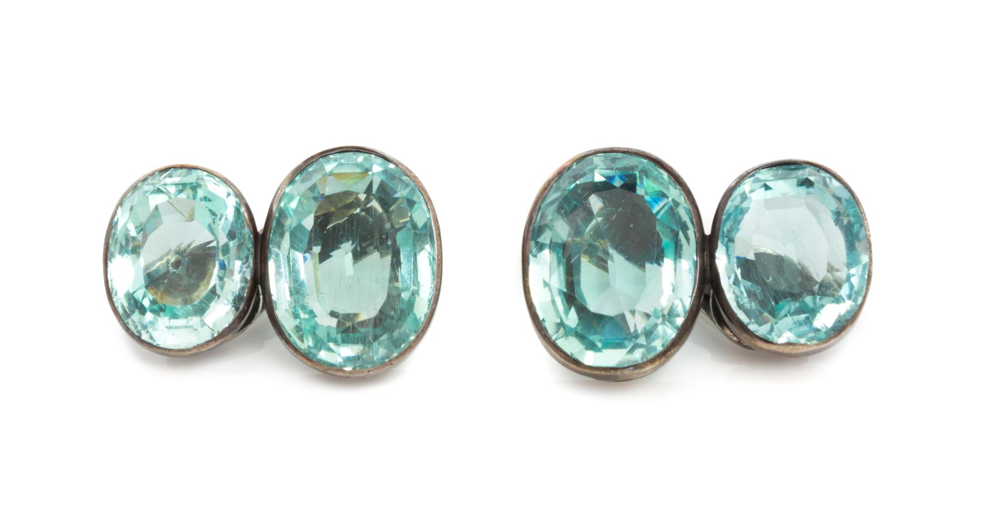 A Pair of Silver, Aquamarine and Green Beryl Earclips, Suzanne Belperron, 13.80 dwts.