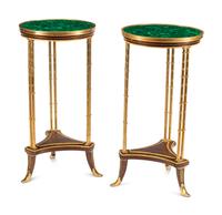 A Pair of Gilt Bronze, Mahogany and Malachite Side Tables