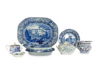 Three English Transferware Articles and a Worcester Porcelain Dish
