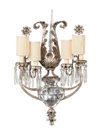 Three Rock Crystal and Silvered Metal Four-Light Sconces