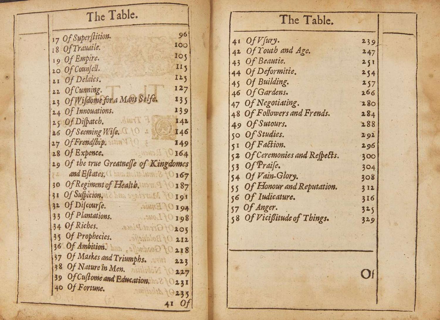[Philosophy] (Bacon, Francis): (The Essayes or Counsels, Civill and Morall, of Francis Lo. Verulam, Viscount St. Alban)