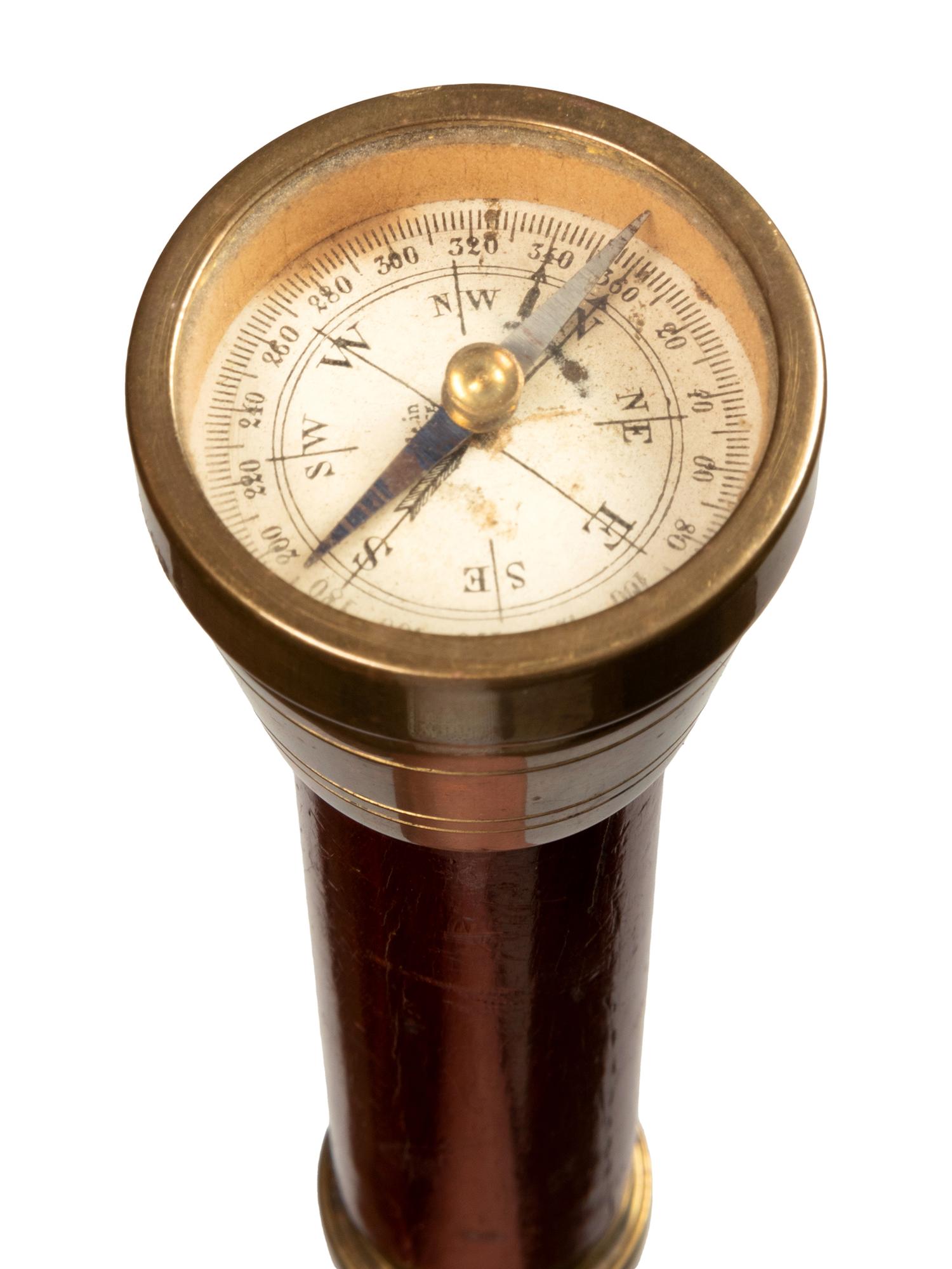 A Brass and Mahogany Mounted Malacca Ship's Captain 'System' Walking Stick
