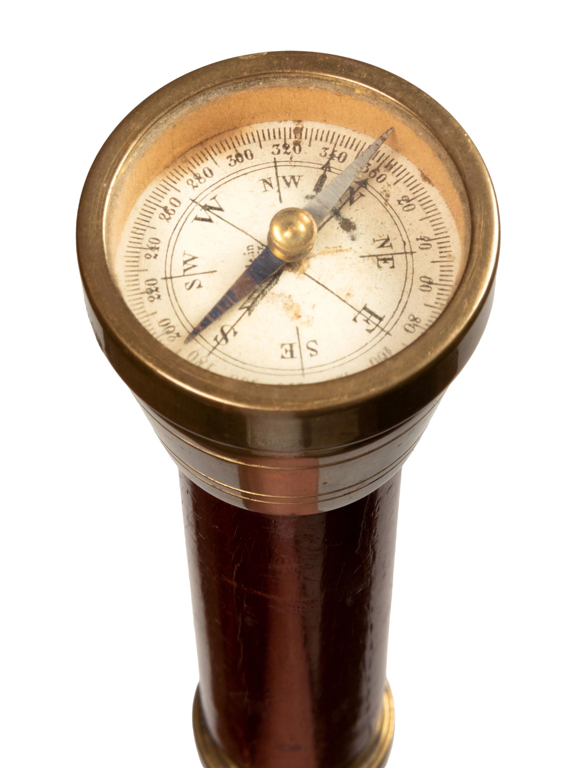 A Brass and Mahogany Mounted Malacca Ship's Captain 'System' Walking Stick