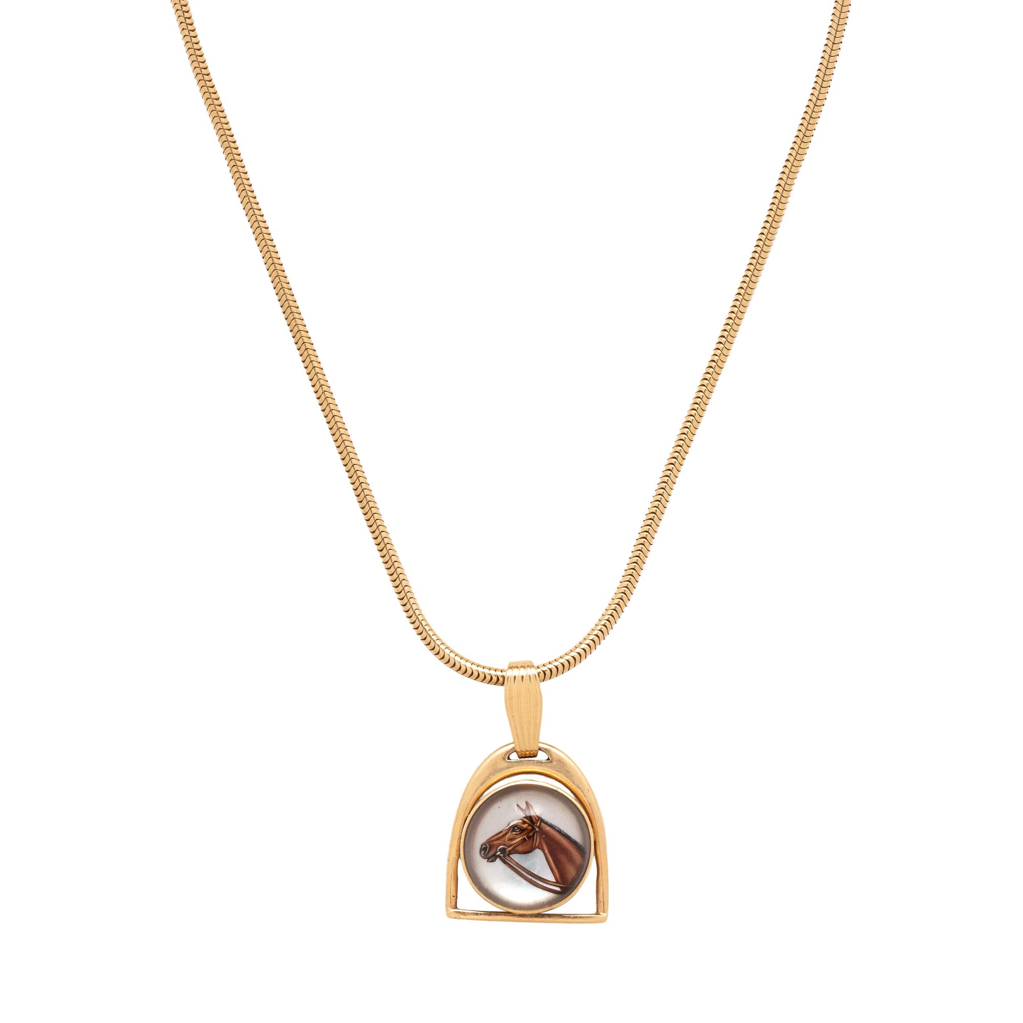 YELLOW GOLD AND ESSEX CRYSTAL HORSE PENDANT/NECKLACE