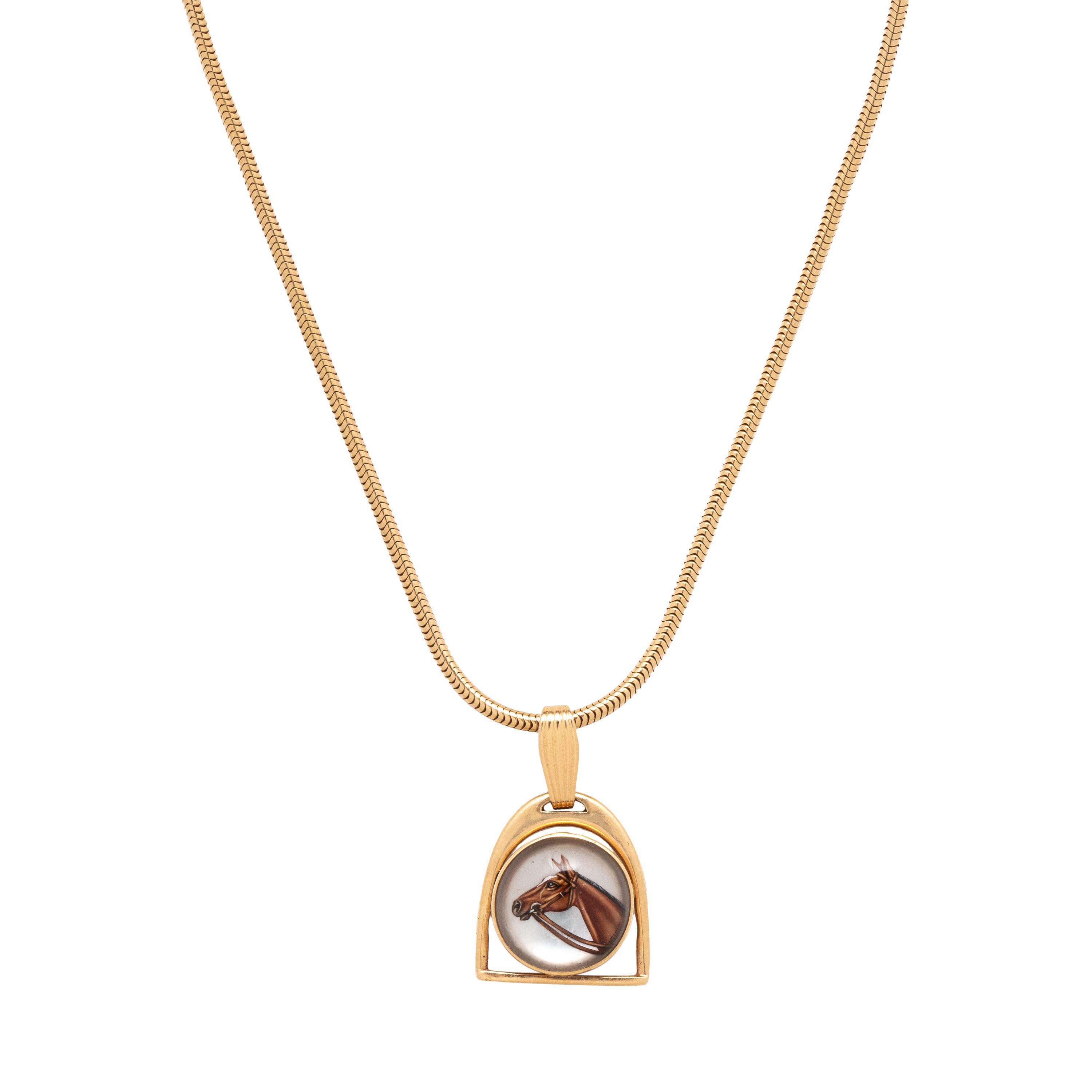 YELLOW GOLD AND ESSEX CRYSTAL HORSE PENDANT/NECKLACE