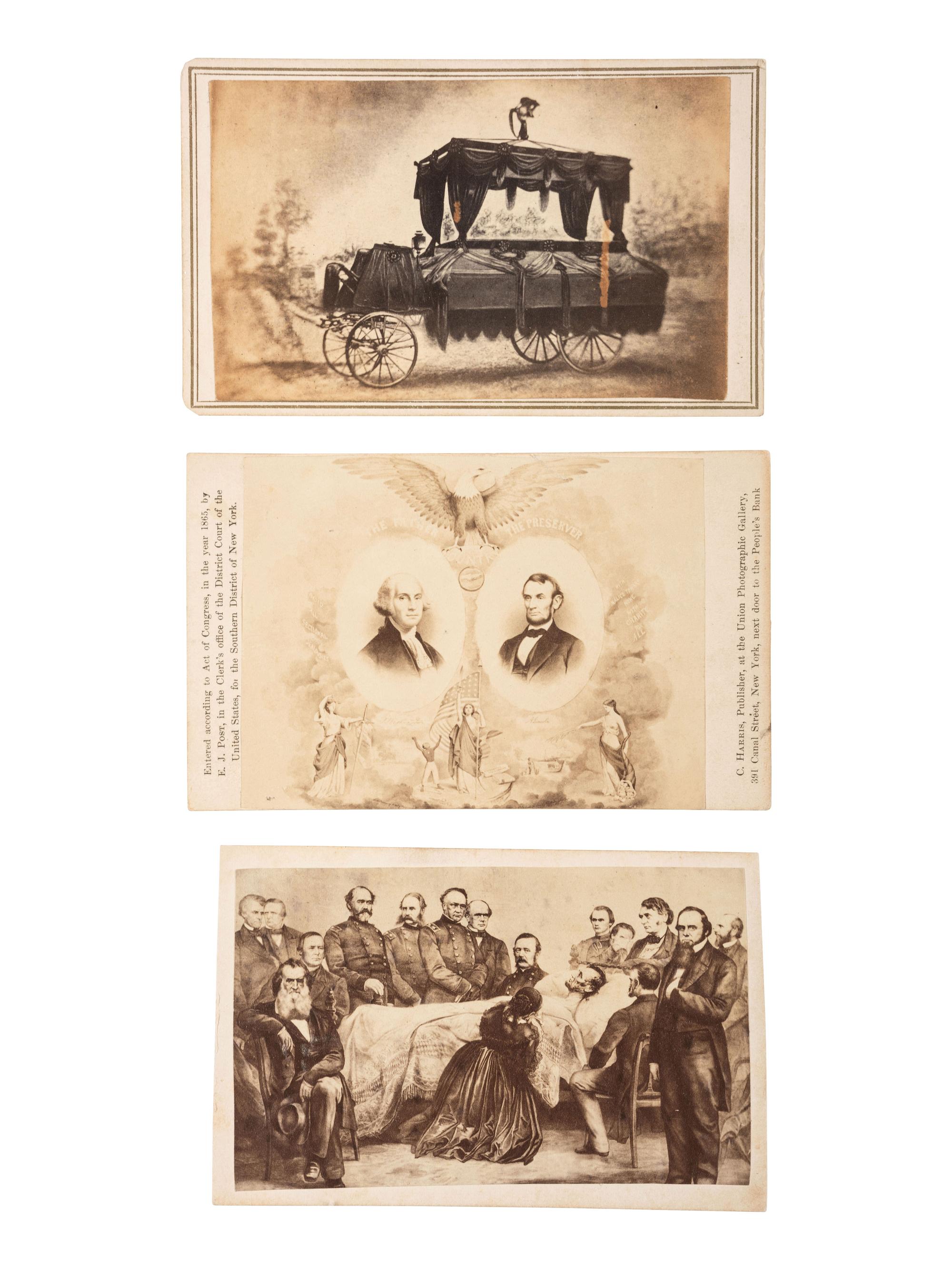 [LINCOLNIANA]. A group of engraved CDVs featuring Abraham Lincoln, Ulysses S. Grant, and families.