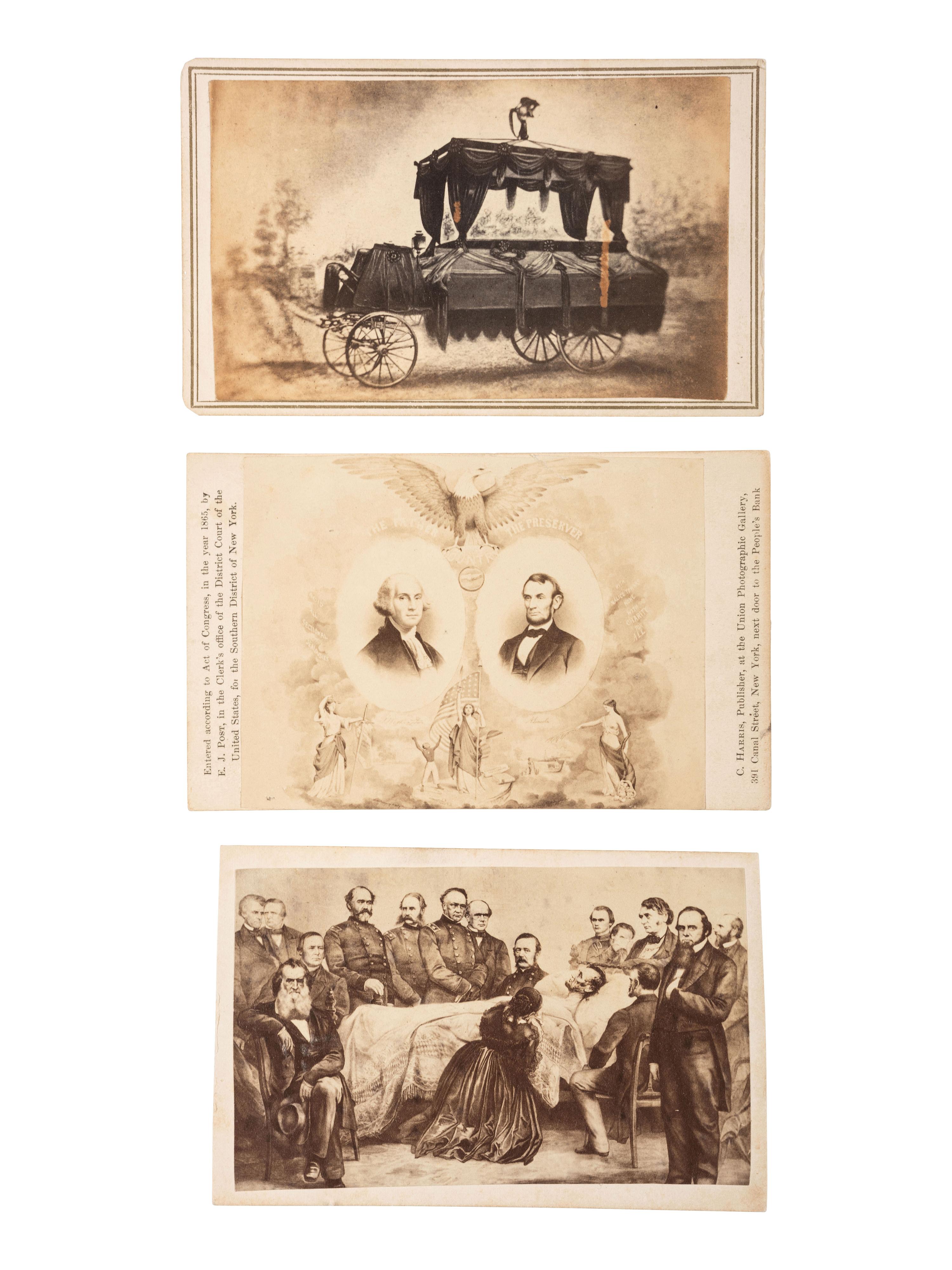 [LINCOLNIANA]. A group of engraved CDVs featuring Abraham Lincoln, Ulysses S. Grant, and families.