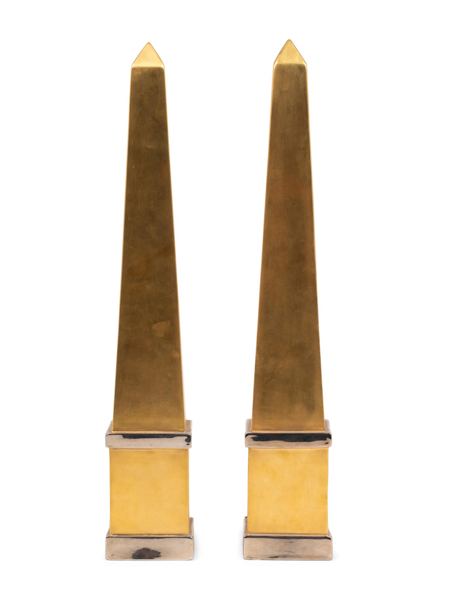 A Pair of Boehm Gilt Porcelain Obelisks