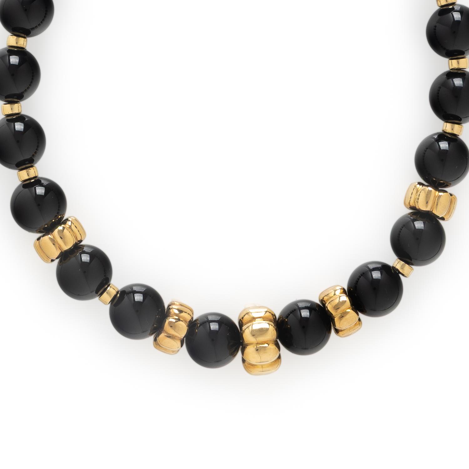 Onyx Bead and Yellow Gold Necklace