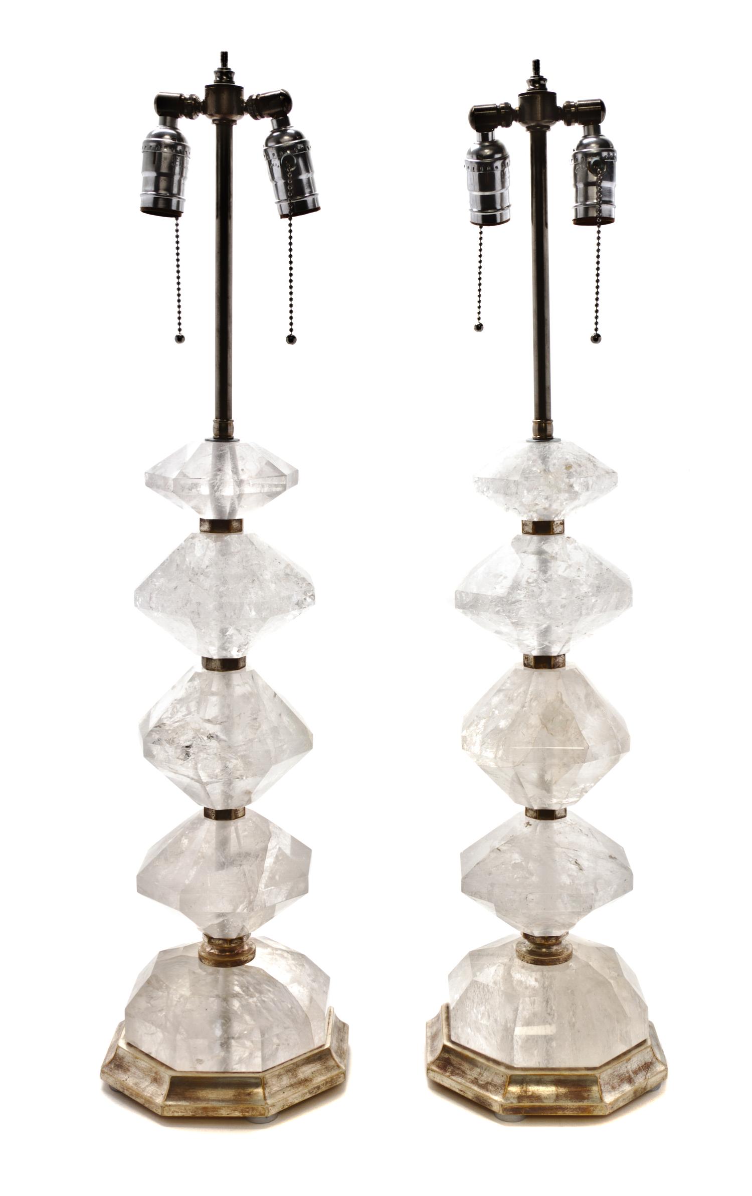 A Pair of Contemporary Rock Crystal Lamps, Height 19 inches.