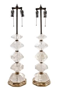 A Pair of Contemporary Rock Crystal Lamps, Height 19 inches.