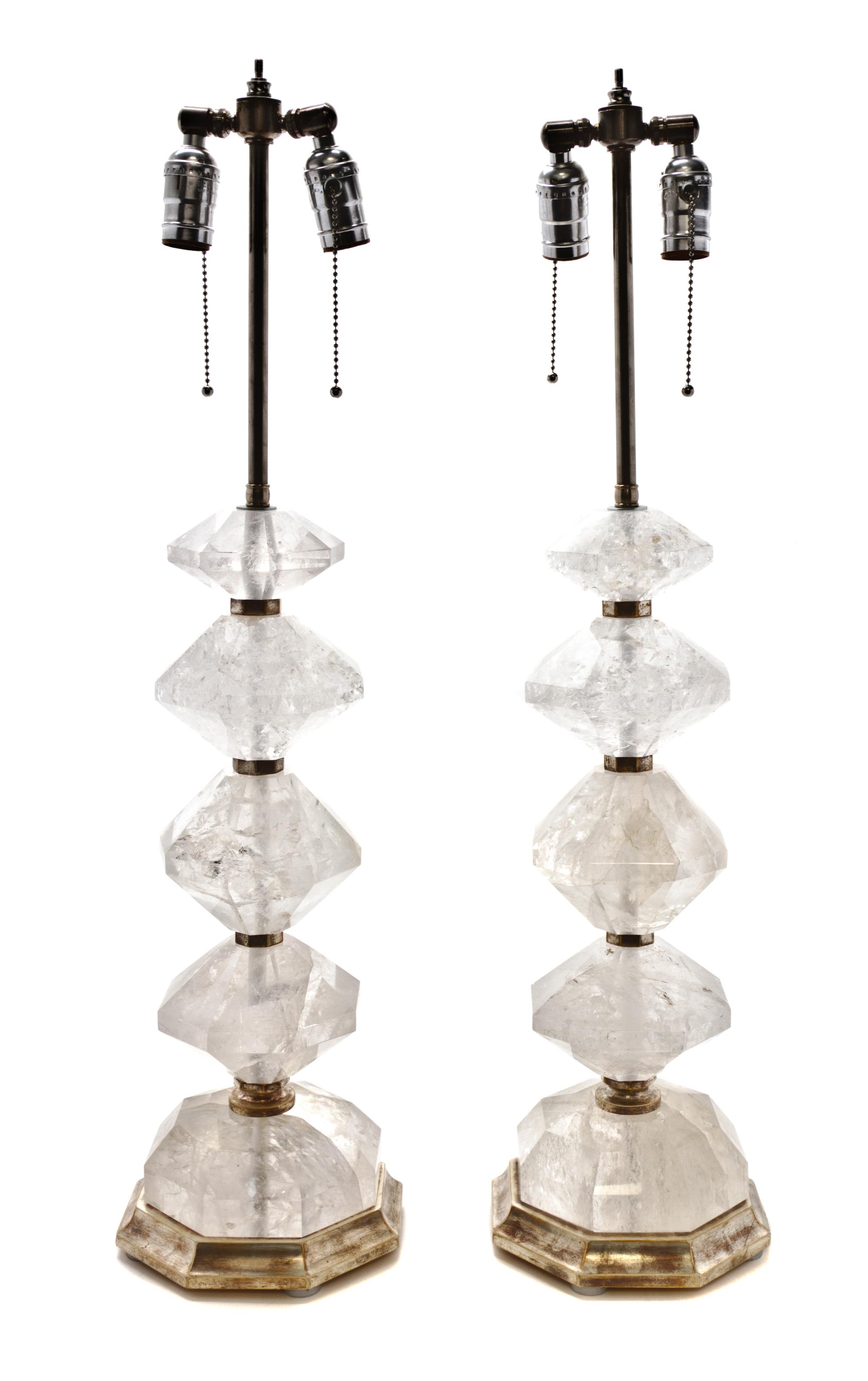 A Pair of Contemporary Rock Crystal Lamps, Height 19 inches.