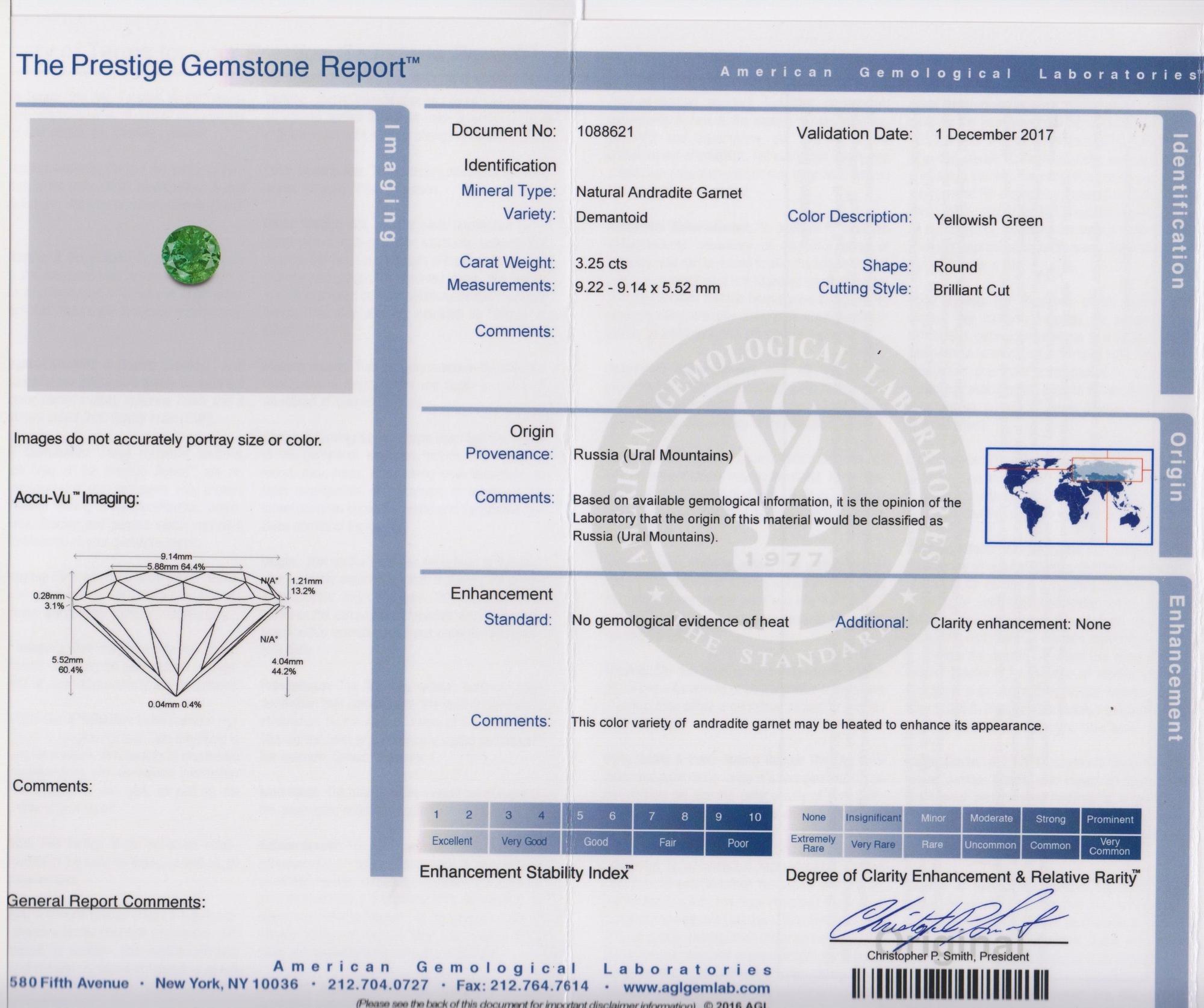 A 3.25 Carat Round Mixed Cut Russian Demantoid Garnet,