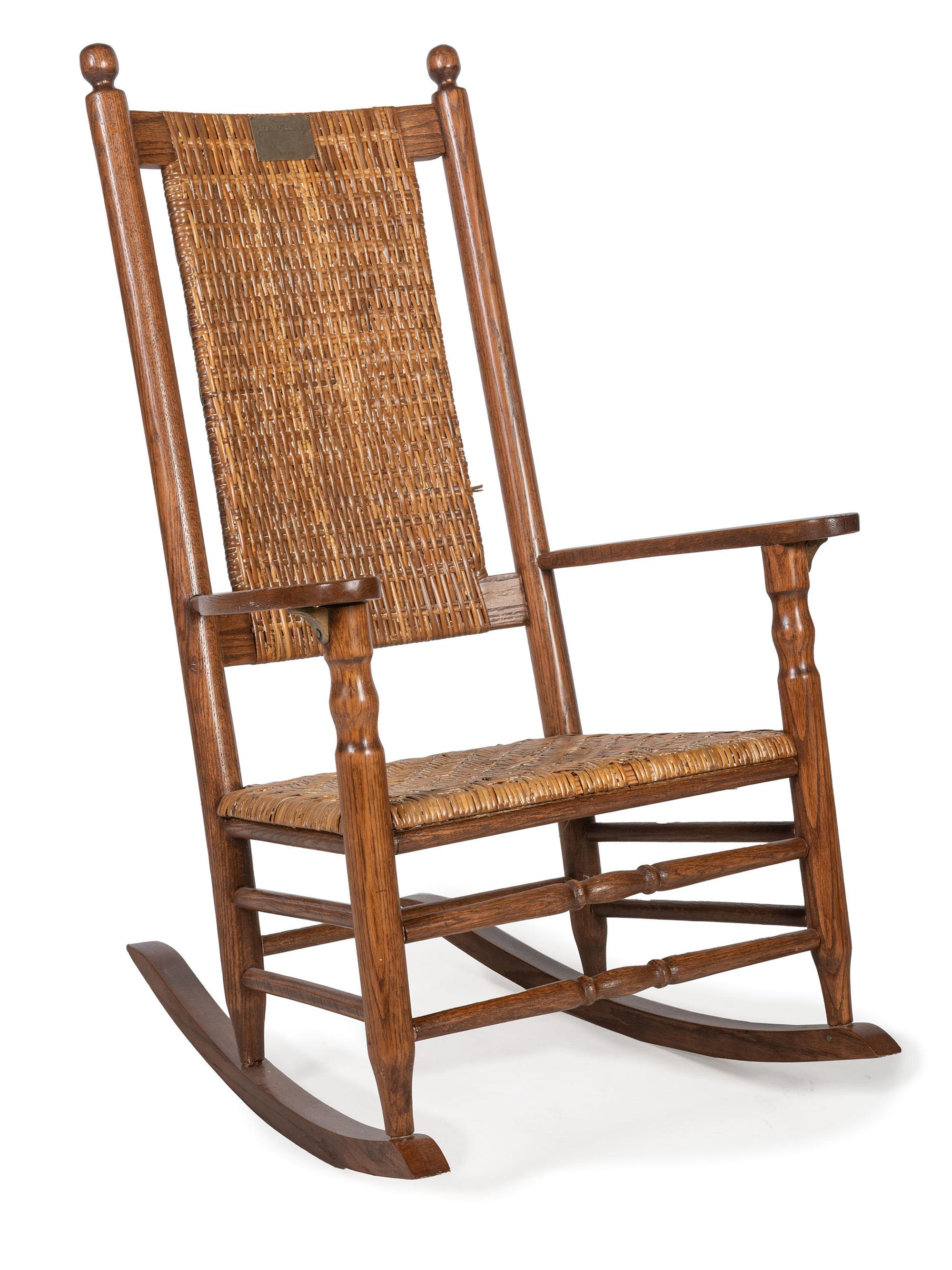 [KENNEDY, John F. (1917-1963)]. Rocking chair used by President John F. Kennedy while staying at The Olympic Hotel during a visit to Seattle, Washington, November 1961.